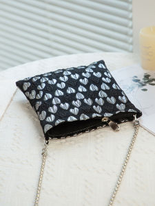 Summer New Arrival Black Silver Easiest for Match Heart Mobile Phone Bag Crossbody Chain Bag Small Shoulder Bag Small Square Bag Cosmetic Bag
