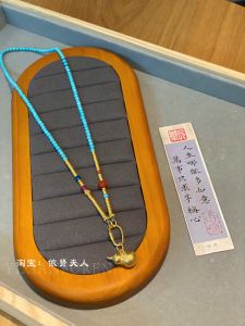 Traditional Chinese Style Ginkgo Leaf Turquoise Pendant Sweater Chain Womens Jewelry Necklace Fashionable Brass Material