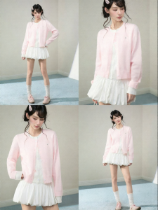 ARCG | Áo Cardigan Len Dệt Kim Phong Cách Hai Mảnh Màu Hồng