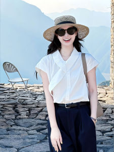 YUFUQING | Elegant French Style White Sash Sleeveless Shirt Women Summer New Design Commute Slimming Chic Top Polyester Fiber V-neck