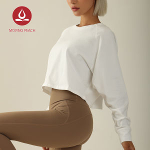 Moving Peach Women Sports Long Sleeve Cotton Loose Yoga Top Breathable Quick Drying Running dancing Pilates Daily wear ASG