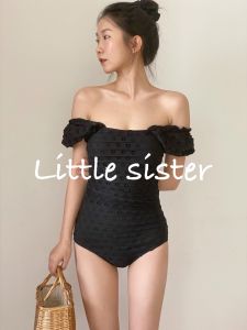 [Little Sister] Áo Bơi Liền Thân Thoải Mái Thon Gọn Xếp Ly Bông Hoa Có Họa Tiết Đục Lỗ Cổ Vuông Suối Nước Nóng
