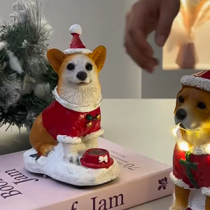 Christmas resin Ko fund plush shiny-haired musical pet dog figurine Christmas gift decoration item
