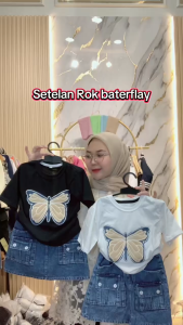 Setelan Rok Jeans Anak Perempuan Usia 1-5 Tahun Top Fashion Anak Perempuan Set Anak Kaos Motif Kupu-Kupu Rok Jeans Terbaru Dan Kekinian