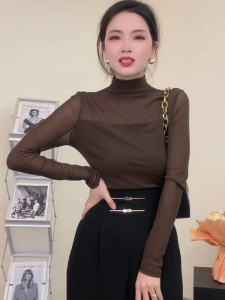 Casual Mesh Short Sleeve Half High Collar T-Shirt Womens Summer New Style Slimming Versatile Base Shirt Korean Style Commute