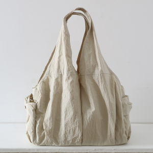 Japanese Style Artistic Fresh Minimalist Large Capacity Cloth Shoulder Bag Womens Casual Satchel Multi-Pocket Mummy Bag Travel Bag