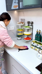 Kệ 3 Tầng Chuẩn Bị Thức Ăn Treo Tường Hút Chân Không OKSEP Kệ Để Thực Phẩm Nhà Bếp Giá Để Đồ Ăn Hít Chân Không