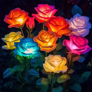 5 Heads Rose Lawn Lamp Solar Lights Outdoor Decorative Solar Garden Lights for Yard Patio Garden Wedding Decor Fairy Lights