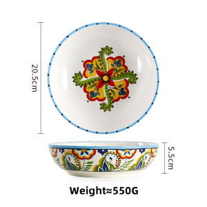 OMK Bohemian Style Ceramic 8 inch Deep Dish Dinner Plate Salad bowl