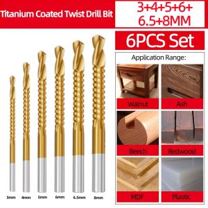 deli | 6Pcs HSS Twist Drill Bits Set Titanium Coated Drill Bit 3-8mm Serrated Grooving Spiral Jagged Saw Drill Bit Composite Drill Bits