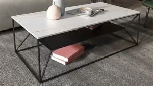 Bàn trà đơn Sofa phòng khách mặt đá chữ nhật chân kim loại kiểu mắc áo có ngăn để đồ sang trọng hiện đại