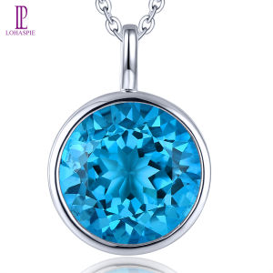 Lohaspie Jewelry Pure 6.2 Carats Silver Necklace 925 Original Natural Swiss Blue Topaz Pendant Topaz Stone Blue Topaz Pendant For Women Wedding Gift Jewelry