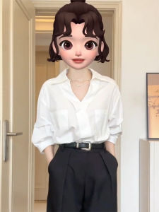 French Style Short Sleeve V Neck White Shirt Womens Summer New Arrival Fancy Interview Work Clothing Professional Top 3/4 Sleeve Western Style