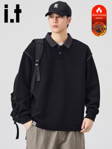 izzue | Polo Collar Black Thickened Warm Mens Sweater