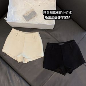 Quần Ống Đứng Thường Ngày Bằng Lông Cừu Đen Trắng 50% Quần Short Đa Năng Quần Dài Mỏng Quần Dài Thường Ngày Cho Nữ