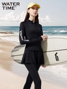 WaterTime Womens Two-Piece Swimsuit Long Sleeve Thermal Spring Bathing Suit Sunscreen Diving Suit Casual Surfing Swimsuit