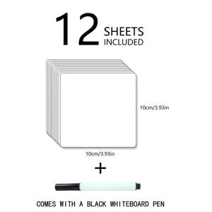 12Pcs Reusable Whiteboard Stickers DIY Removable Labels with Black Marker Dry Erase Whiteboard for Glass Fridge Cabinets Office
