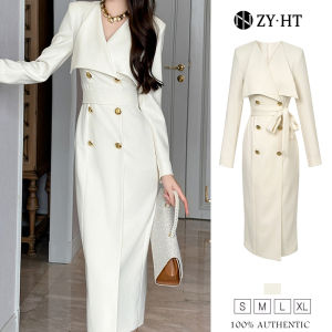 ZYHT EraVogue Women's Double Breasted Long Jacket & Casual Office Work Dress