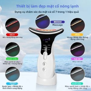 Máy Massage Mặt Vi Dòng Điện LED 7 Trong 1 Nóng Lạnh Làm Đẹp Vùng Cổ Dụng Cụ Chăm Sóc Da Loại Bỏ Nếp Nhăn & Cằm Đôi Trẻ Hóa & Săn Chắc Da