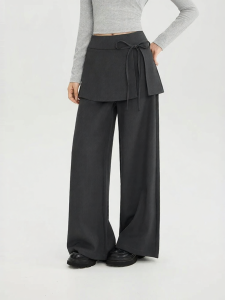 SANFU | Bow Rear Panel Side Zipper Faux Two-Piece Women Pants