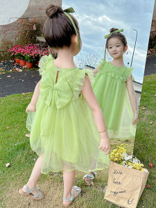 Princess Style Summer Dress for Little Girls with Big Bow on Back A-Line Skirt Sleeveless round Neckline Girls Fashionable Dress