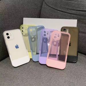 Apple Phone Case Silicone Soft Cover Folding Stand Transparent Candy Color Shockproof Camera Protection Compatible with iphone 14 pro max 13 12 11 Pro Max X XS XR XS 7 8 Plus