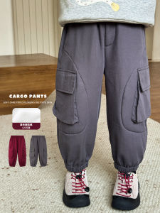 Blue Dad Girls Sporty Fleece Lined Work Trousers with Big Pockets Winter New Style Baby Versatile Casual Long Pants Trendy