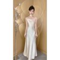Đầm đuôi cá satin acetate phong cách Pháp cho mùa hè. 