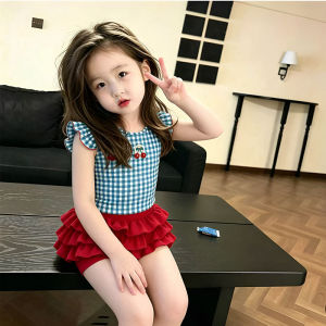 Dopamine Cute Plaid Quick-drying Girls Swimsuit Separate