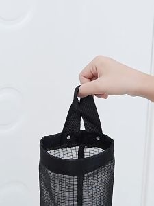 Hanging Plastic Bag Storage Net Multi-purpose Wall-mounted Bag Organizer for Kitchen Living Room Bathroom. Gray Black Yellow. 38x11cm.