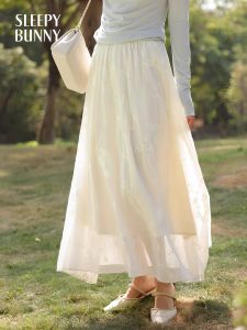 White Chiffon Elastic Waist A-Line Skirt