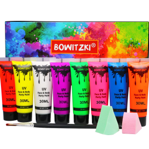 Bowitzki UV Neon Face และ Body Paint 8x30ml Liquid ขนาดใหญ่ชุด Black Light Glow in the Dark แต่งหน้าชุดเรืองแสงภาพวาด