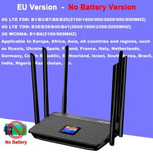 KuWfi 4G LTE Router 150Mbps 5200mAh Battery 6 High Gain Antennas SIM Card Slot RJ45 Port LCD Display Wired/Wireless