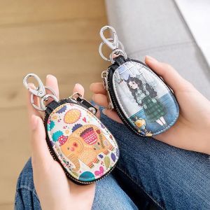 Fashion Graffiti Design Women Girls Key Bag PU Leather Key Wallets Housekeepers Car Key Holder Case High Quality Keychain Pouch