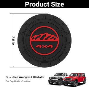 2PCS Auto Car Truck SUV Cup Holder Mat for Jeep Wrangler JL JK JLU&Gladiator JT AccessoriesSilicone Cup Inserts Interior Mats
