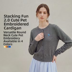 INMAN | Pet Embroidery Round Neck Long Sleeve Simple Style Sweater