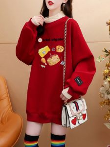 เสื้อฮู้ดสีแดงหลวมๆ สำหรับผู้หญิงไซส์ใหญ่ 300 ปอนด์ แฟชั่นฤดูใบไม้ผลิและฤดูใบไม้ร่วง เสื้อผ้าทำงานสไตล์เกาหลี ปกติ