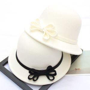 Mũ Tròn Bằng Lông Cừu Màu Đen Và Trắng Cho Nữ Mũ Đi Biển Phong Cách Anh Cổ Điển Mũ Đi Chơi Mùa Thu Đông Mũ Tròn Bằng Vải Nỉ