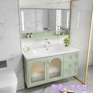🛁 90cm Green Toilet Cabinet Hijau Mirror Vanity Ceramic Top Basin Sink Cermin Big Shelf Storage Tandas Bathroom Washroom