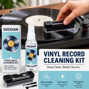 SIKEZHAN 70ml Vinyl Record Cleaning Solution & Velvet Brush Kit Anti-Static Formula for LP Turntable Player Maintenance Tool