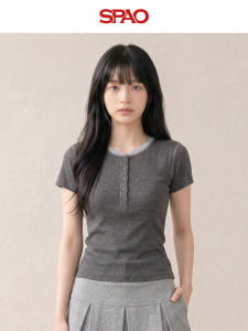 spao | Slenderizing Versatile Gray Short Sleeve T-Shirt