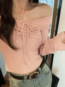 Korean Style Butterfly Knot Short Sleeve Long T-Shirt Womens Sweet And Spicy Style Cotton Blend Slim Fit Spring Autumn New Arrival