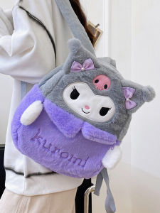 Cute JK Uniform Large Capacity Plush Backpack School Bags for Girls Cartoon Animal Shape Soft Cotton Texture Double Root Strap
