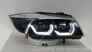 BMW E90 05-12 Black Projector Headlamp w Crystal Bar V2 [One Pair Left & Right]