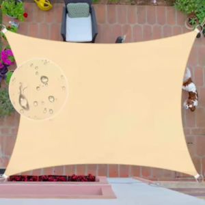 Waterproof Rectangular Shade Sail Awning Beige Fabric Screen 95% UV Protection Suitable for Outdoor Patio Garden Yard Pool
