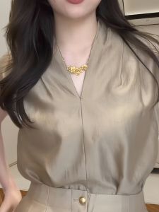 Womens V-Neck Sleeveless Thin T-Shirt Summer New Style Fashionable Versatile Top Korean Style Casual Simple Commute Loose Fit