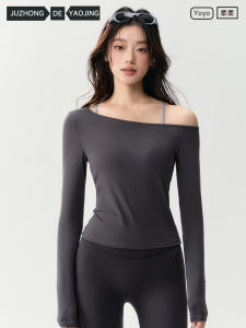 JUZHONGDEYAOJING | Slanted Shoulder Nude Feel Yoga T-shirt