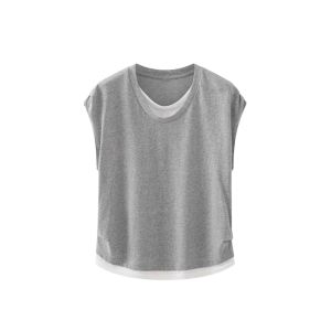 YUEZHONGWEI | เสื้อยืดคอกลมแขนสั้นสีเทาสำหรับผู้หญิงในช่วงฤดูร้อนปี 2025 เสื้อตัวบนทรงเข้ารูปกระชับสัดส่วน ทรงเข้ารูป ทรงเข้ารูป เสื้อผ้าทำงานสไตล์เกาหลี