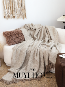 MUYI HOME | Wabi-sabi Style Brown Texture Fluffy Tassel Blanket