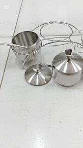 Mangkok Sambal Set Lengkap Tutup Sendok Dan Rak Stainless Steel Tebal Berkualitas ANti Karat